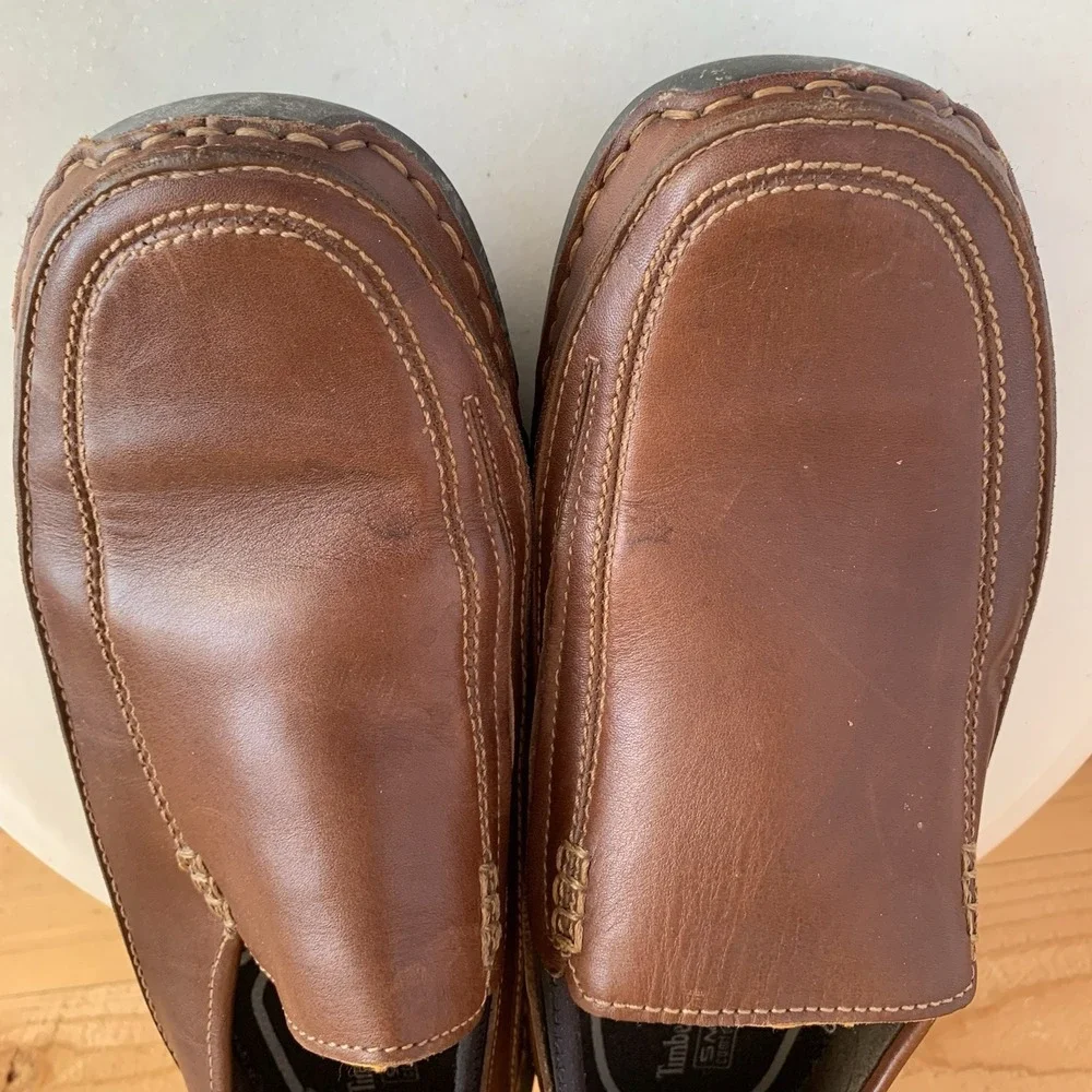 Timberland Comfort Shoes Mens Size 9.5 Brown Leather Slip On Casual Loafers‎